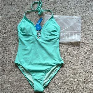 Mint green halter one piece swimsuit
